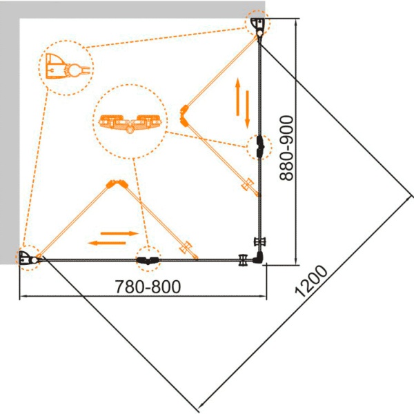 Душевой угол Cezares Eco ECO-O-ASH-2-80/90-C-Cr прямоугольная  стекла прозрачные, профиль хром
