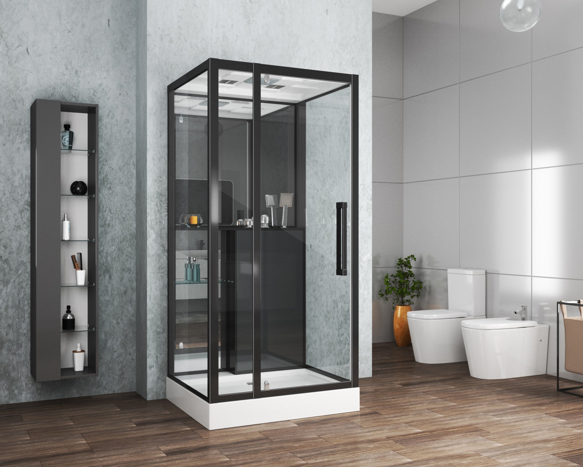 Душевая кабина с крышей Grossman  GR266 прямоугольная  90x100 стекла прозрачные, профиль черный