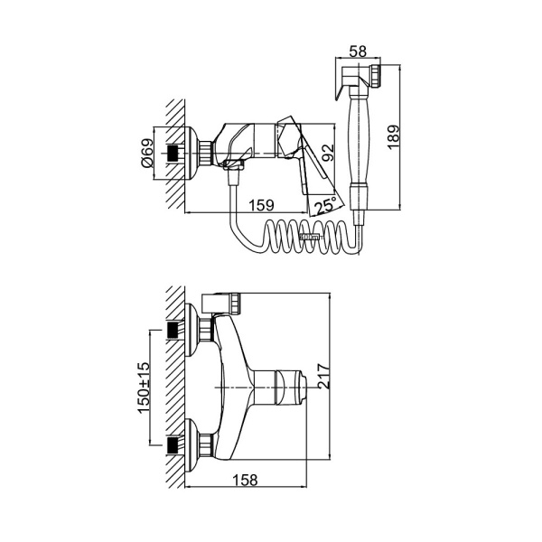 Гигиенический душ D&K Rhein DA1394541 настенный хром