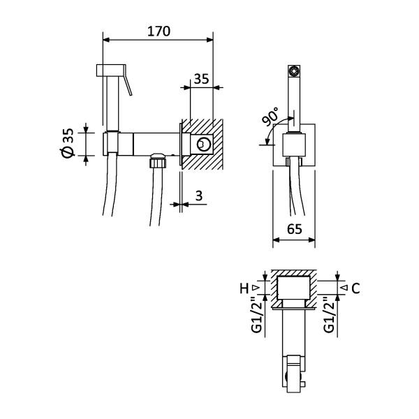 Гигиенический душ Cezares Porta PORTA-DIF-01 встраиваемый в стену хром