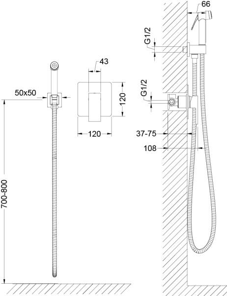 Гигиенический душ Timo Selene 2089/03SM встраиваемый в стену черный