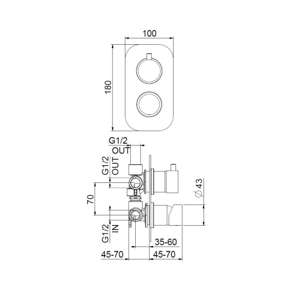 Смеситель для душа Webert ONE-B NB880601015 встраиваемый в стену 
без термостата хром