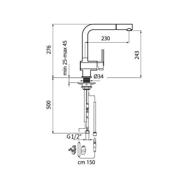 Смеситель для кухни Webert Azeta pull-out AZ940302015 без подключения к фильтру хром