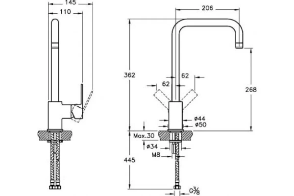 Смеситель для кухни VitrA Flo S A42103EXP без подключения к фильтру хром