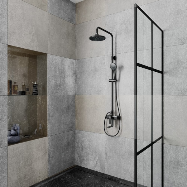 Душевая система со смесителем D&K Bayern.Furth DA1523705B18 монтаж настенная без термостата черный матовый 