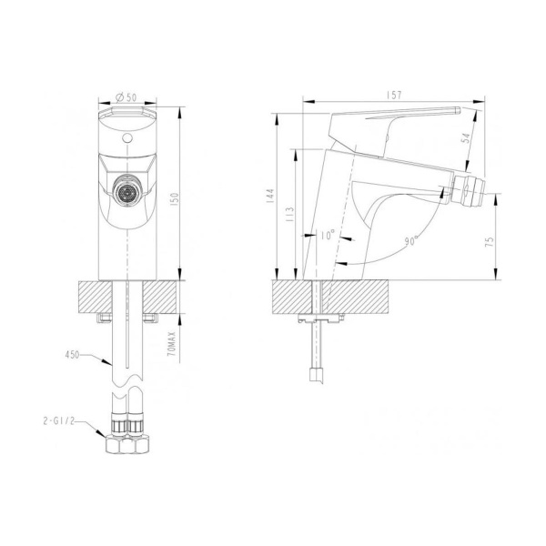 Смеситель для биде Bravat Line F35299C-1 латунь хром