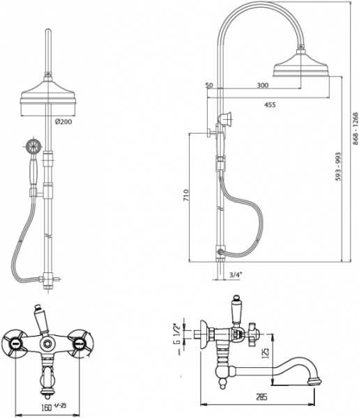 Душевая система со смесителем Cezares Margot MARGOT-CVDF-02-M монтаж   