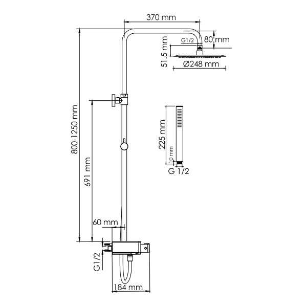Душевая система со смесителем Wasserkraft  A114.258.217.CB Thermo монтаж настенная с термостатом черный