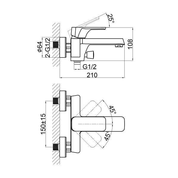 Смеситель для ванны или душа D&K Berlin DA1433226 настенный 
без термостата белый