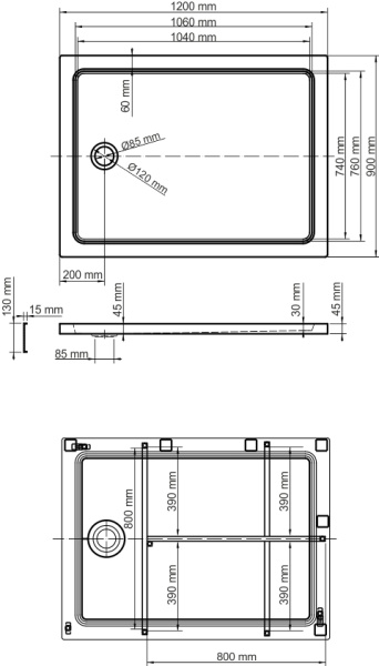 Душевой поддон низкий Wasserkraft Amper 29T07U прямоугольный акрил 120x90 белый
