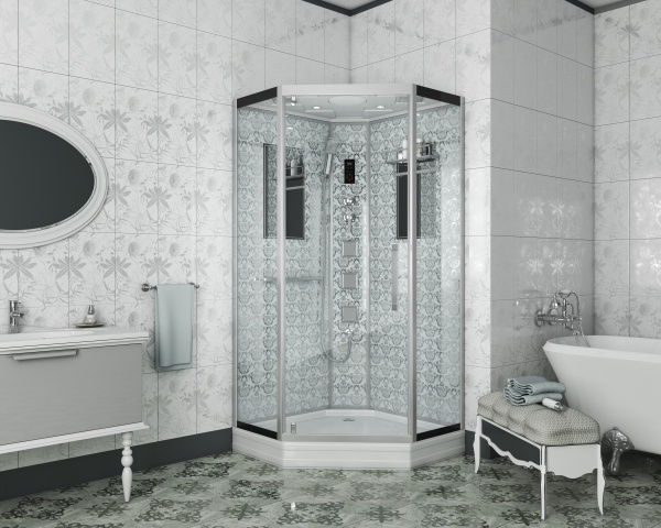 Душевая кабина с крышей Niagara Luxe 7717W пятиугольная   стекла , профиль хром