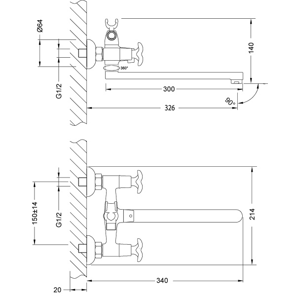 Смеситель для ванны Lemark Flora LM0152C настенный 
без термостата хром