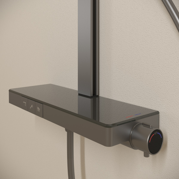 Душевая система со смесителем Sancos Vos SC6100GG монтаж настенный с термостатом вороненая сталь