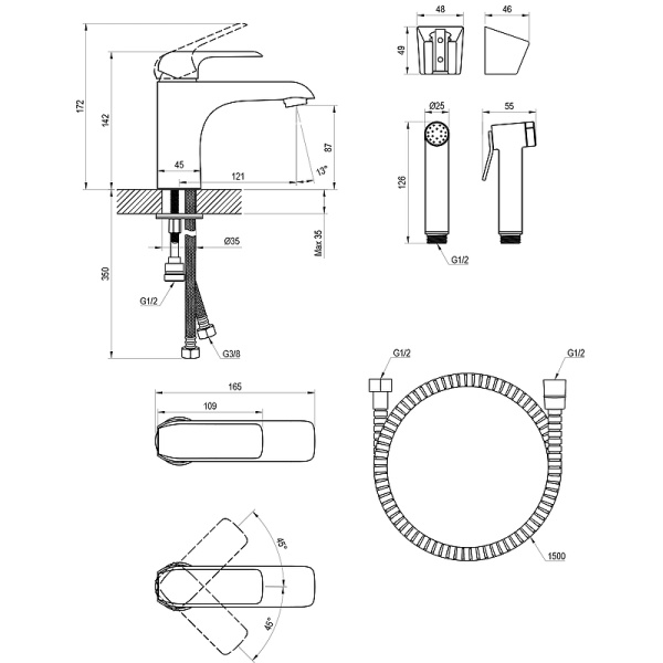 Смеситель для раковины Ravak Flat X070439 черный матовый