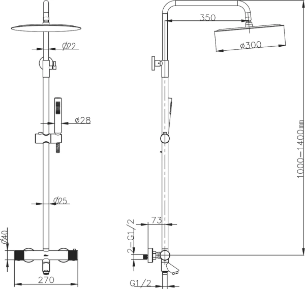 Душевая система со смесителем Boheme Uno 468-T-MG монтаж настенная с термостатом Matt Gold