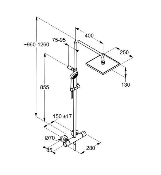 Душевая система со смесителем Kludi Logo 6809805-00 монтаж настенная с термостатом хром