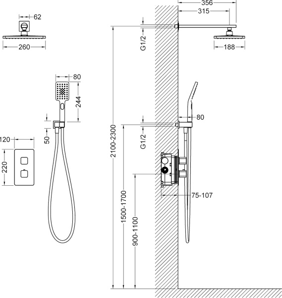 Душевая система со смесителем Timo Petruma SX-5059/17SM монтаж встраиваемая в стену с термостатом матовое золото
