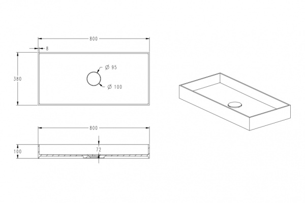 Раковина  прямоугольная Abber STEIN AS2622 искусственный камень цвет белый матовый