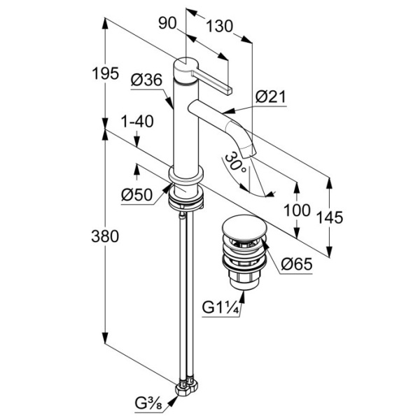 Смеситель для раковины Kludi Nova Fonte 202883915 черный