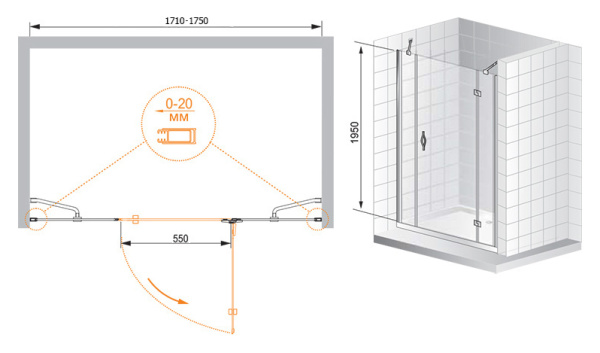 Душевая дверь Cezares Bergamo BERGAMO-B-13-90+60/30-C-Cr-R 90 см стекла прозрачные, профиль хром
