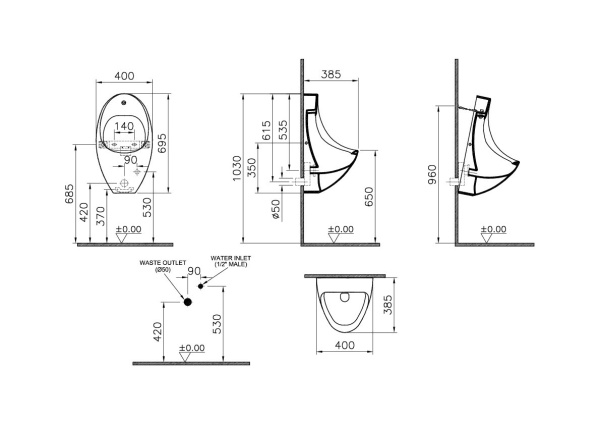 Писсуар подвесной VitrA Arkitekt 4106B003-5598 фарфор белый