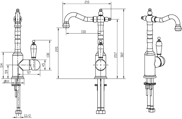 Смеситель для раковины Boheme Tradizionale Oro 282 золото