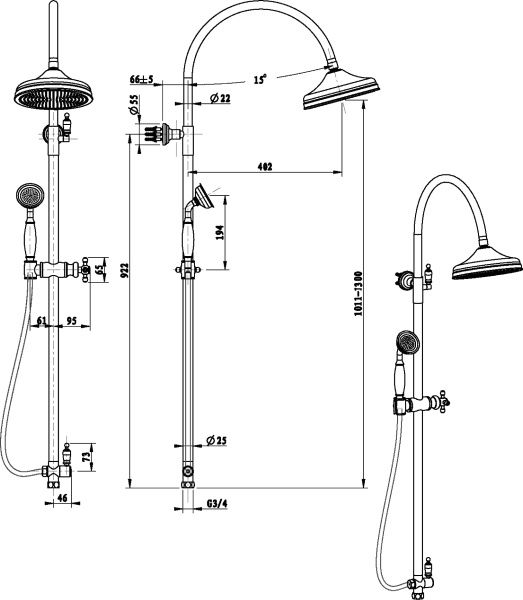 Душевая система без смесителя Boheme Brillante 403 монтаж настенная  хром