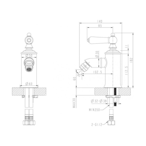 Смеситель для биде Bravat Art F375109G латунь золото