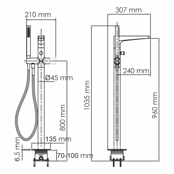 Смеситель для ванны Wasserkraft Sauer 7121 напольный 
без термостата золото