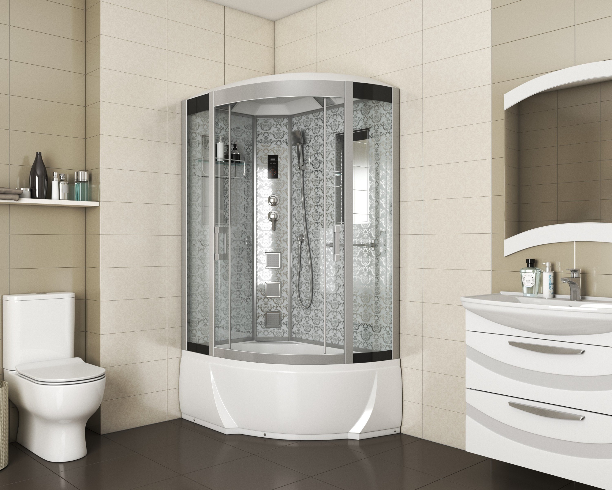 Душевая кабина с крышей Niagara Luxe 7712WL прямоугольная-асимметричная   стекла , профиль хром