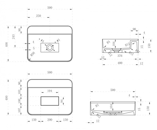 Раковина  прямоугольная Abber STEIN AS2626 искусственный камень цвет белый матовый