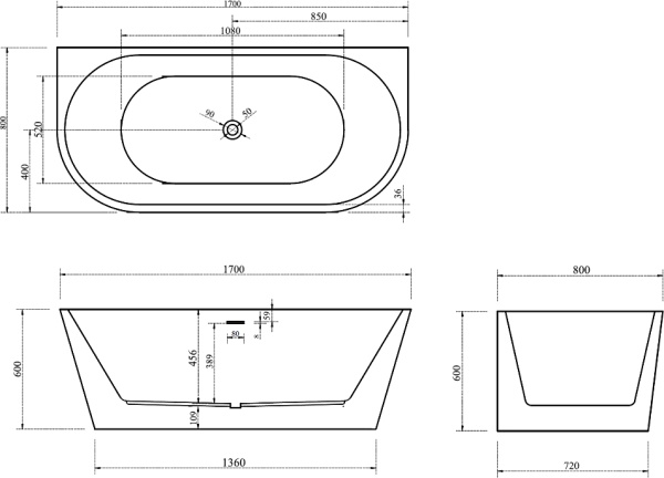 Акриловая ванна Abber  AB9216-1.7DB 170x80