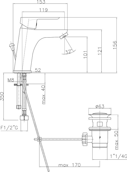 Смеситель для раковины Webert Sax Evolution SE833102560 черный