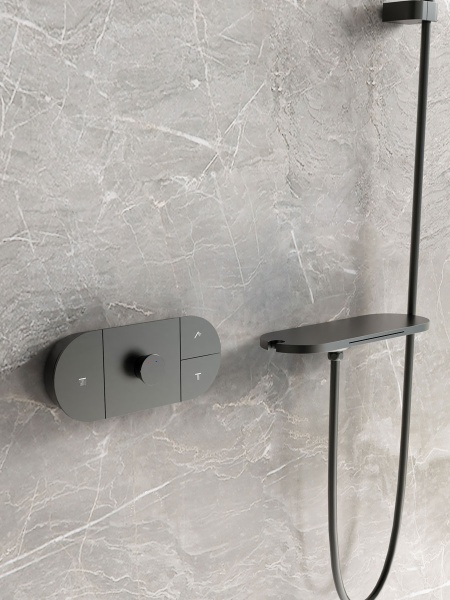 Душевая система со смесителем Vincea  VSFW-2F12TMB монтаж встраиваемая в стену с термостатом матовый черный