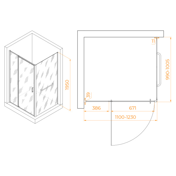 Душевой угол RGW Passage PA-078-1 3508078110-11 прямоугольный 110x100 стекла прозрачные, профиль хром