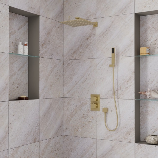 Душевая система со смесителем D&K Bayern.Liszt DA2515707A04 монтаж встраиваемая в стену с термостатом матовое золото