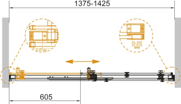 Душевая дверь Cezares STYLUS-SOFT-BF-1-140-C-Cr  раздвижные