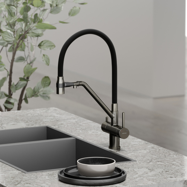 Смеситель для кухни Sancos Dora SC4003GG с подключением к фильтру вороненая сталь