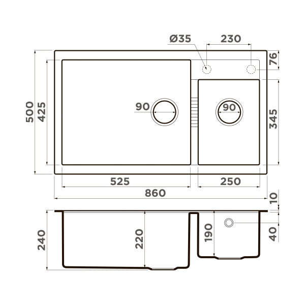 Кухонная мойка прямоугольная Omoikiri Tedori 86-2-LB 4993939 встраиваемая сверху темно-серый матовый
