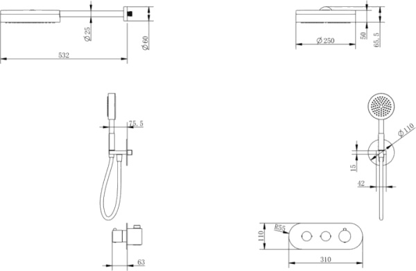 Душевая система со смесителем Cezares Moon MOON-SET-TA250-01 монтаж  с термостатом 