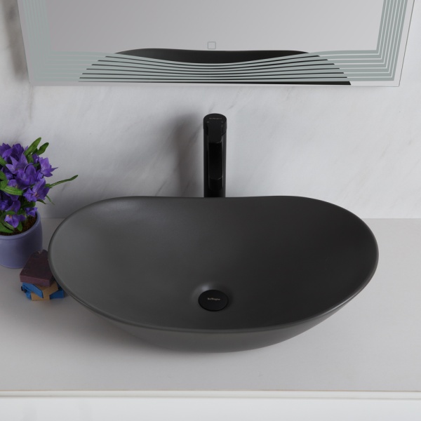 Раковина накладная овальная BelBagno  BB1404-H311 фаянс цвет серый матовый