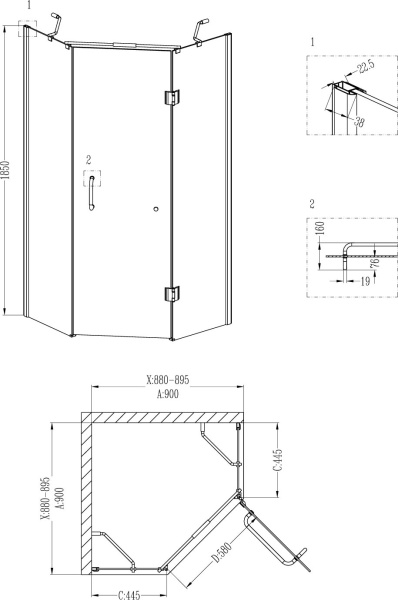 Душевой угол Grossman Classic GR-8090 пятиугольная  стекла , профиль 