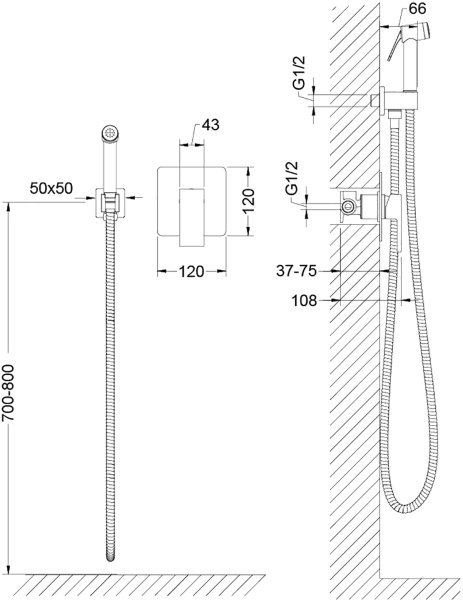 Гигиенический душ Timo Selene 2089/17SM встраиваемый в стену матовое золото