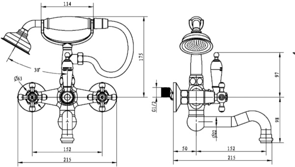 Смеситель  Boheme Satin 293-ST настенный 
без термостата 
