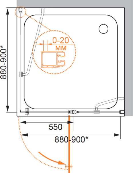 Душевой угол Cezares Elena Elena-A-12-90-C-Cr квадратная   стекла прозрачные, профиль хром
