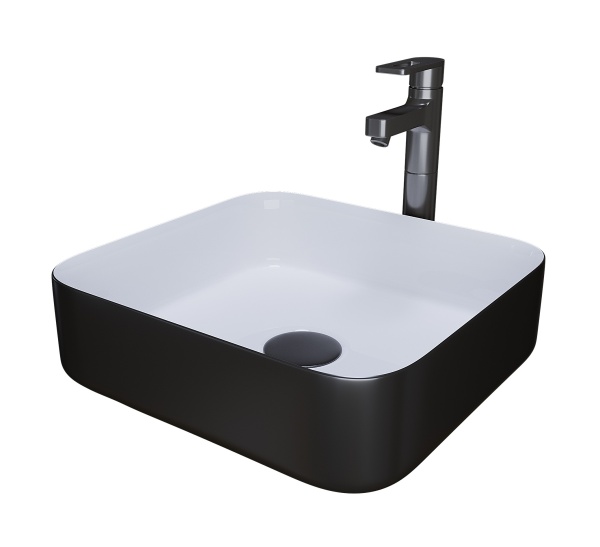 Раковина  квадратная  Grossman Color GR-4042BW фаянс цвет черно-белый