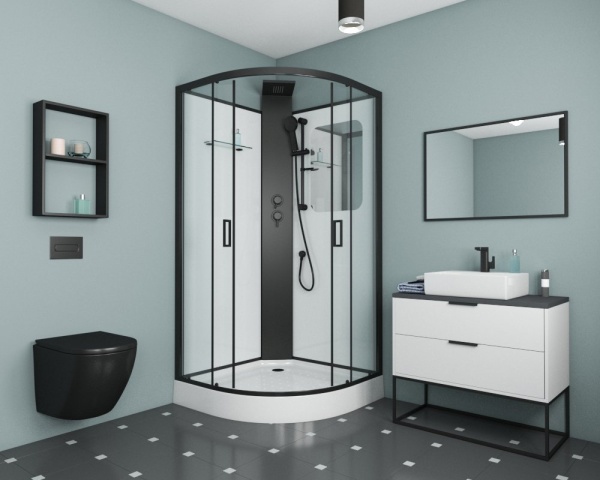 Душевая кабина без крыши Grossman Elegans GR251 четверть круга  90x90 стекла прозрачные, профиль черный