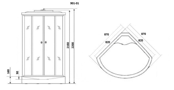 Душевая кабина с крышей Niagara Ultra NG-901-01 четверть круга  90x90 стекла тонированные, профиль хром