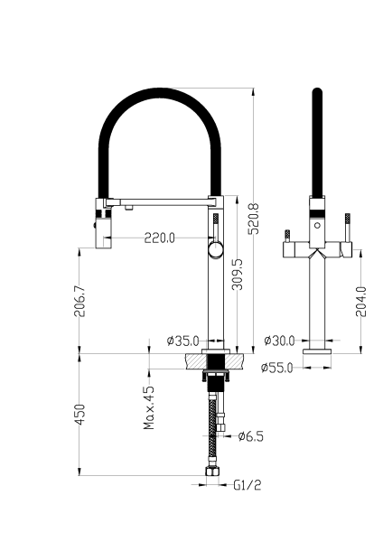 Смеситель для кухни Boheme Uno 115-MG с подключением к фильтру матовое золото