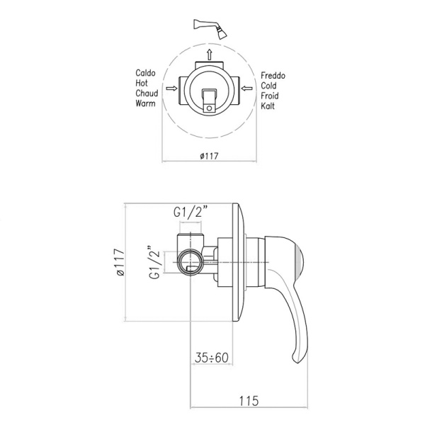 Смеситель для душа Webert Aurora AU880101065 встраиваемый в стену 
без термостата бронза